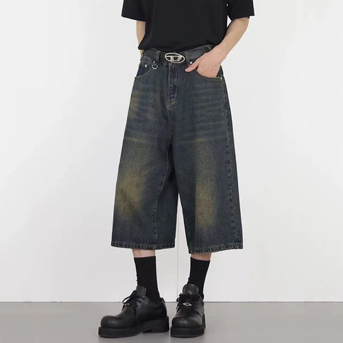 Load image into Gallery viewer, Men's Denim Shorts New Summer Washed Loose Straight Leg Pants New American Solid Color Style Male Bottoms 2025 9W1490
