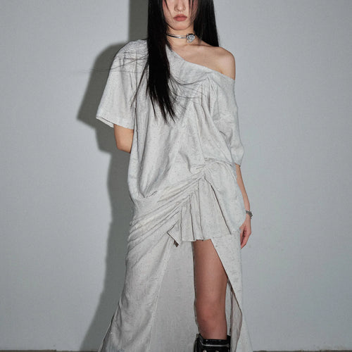 Load image into Gallery viewer, Shining T-shirt Irregular Skirt Two Pieces Suit New Skew Collar Sleeve Women Fashion Tide Spring Summer 2025 1DJ1461
