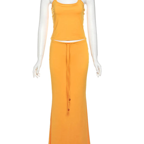 Load image into Gallery viewer, Lace-Up Halter 2 Piece Set Women Pearl Shirring Fashion Backless Crop Tops+Stretch Skirts Vacation Slim Beach Party Suits
