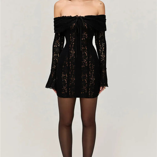 Load image into Gallery viewer, Lace Off-shoulder Sexy Maxi Dress Women Strapless Backless Long Sleeve Bodycon Evening Club Party Long Dress Elegant
