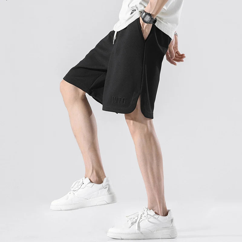Men's Five Quarter Shorts Elastic Waist Summer New Casual Fashion Male Loose Sweatpants Straight Leg Bottoms 9W1353