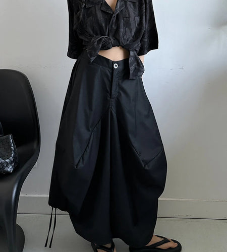 High Elastic Waist Black Irregular Bandage Shaped Wide Leg Pants New Trousers Women Fashion Spring Autumn 2025 1DJ1234