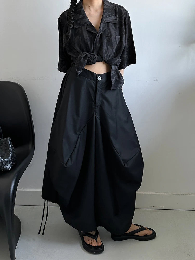 High Elastic Waist Black Irregular Bandage Shaped Wide Leg Pants New Trousers Women Fashion Spring Autumn 2025 1DJ1234