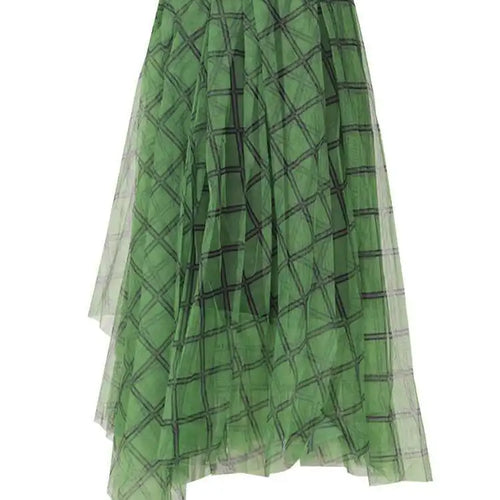 Load image into Gallery viewer, High Elastic Waist Green Plaid Irregular Long Casual Half-body Skirt Women Fashion Tide New Spring Autumn 2025 2A47406
