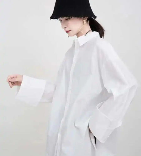 Women White Vintage Big Size Casual  Blouse New Lapel Long Sleeve Loose Fit Shirt Fashion Tide Spring Autumn 2025 1DF4853
