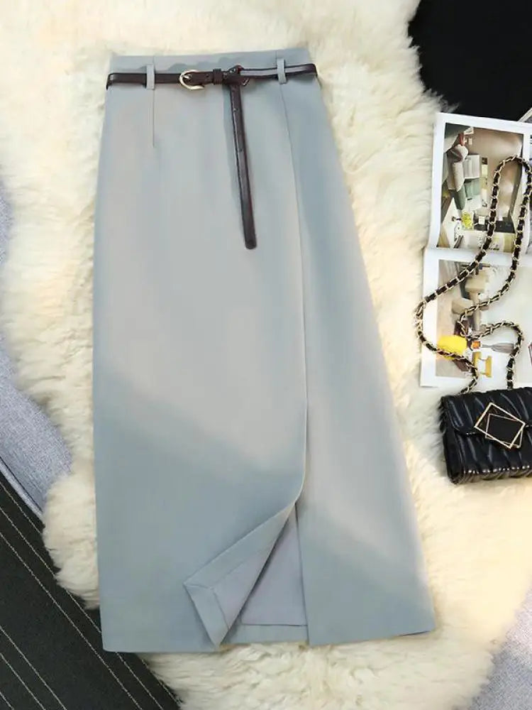 Black Blue Elegant Temperament High Waist Long Skirt Women Summer Khaki Club Party Slim Split Skirts Streetwear 2024 Fashion New