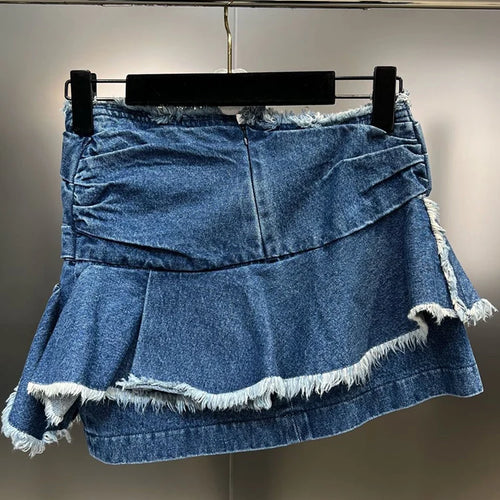 Load image into Gallery viewer, Denim Skirts For Women High Waist Folds Mini Solid Summer Elegant Y2K Temperament Skirt Female Fashion Clothing
