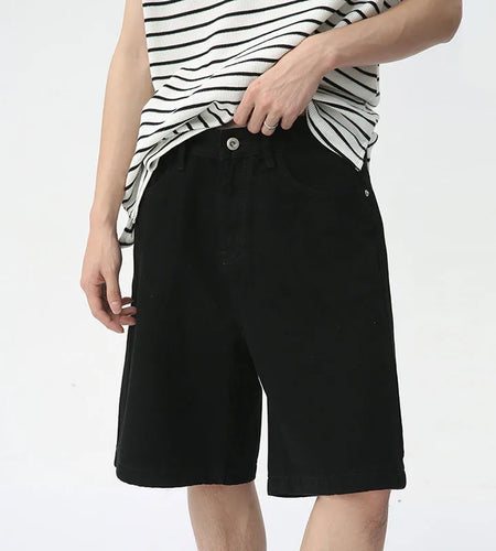 Summer Men's Denim Shorts Solid Color Straight Five Points Fashion Trend Middle Waist Casual Short Pants 9C5604