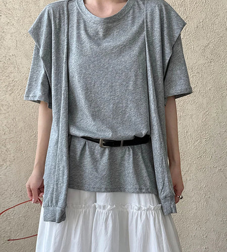 Women White Bandage Brief Big Size Casual T-shirt New Round Neck Half Sleeve Fashion Tide Spring Summer 2025 1DJ0722