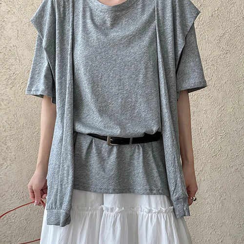 Load image into Gallery viewer, Women White Bandage Brief Big Size Casual T-shirt New Round Neck Half Sleeve Fashion Tide Spring Summer 2025 1DJ0722
