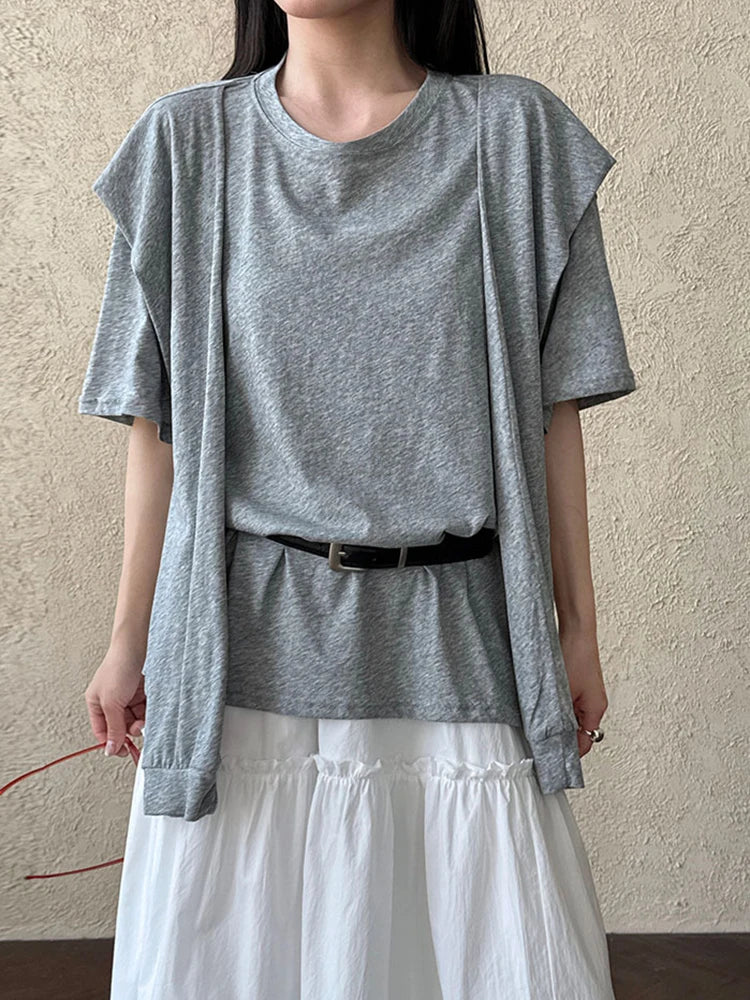 Women White Bandage Brief Big Size Casual T-shirt New Round Neck Half Sleeve Fashion Tide Spring Summer 2025 1DJ0722