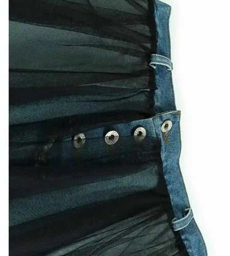 High Elastic Waist Black Mesh Denim Casual A-line Half-body Skirt Women Fashion Tide New Spring Autumn 2025 1DH6911