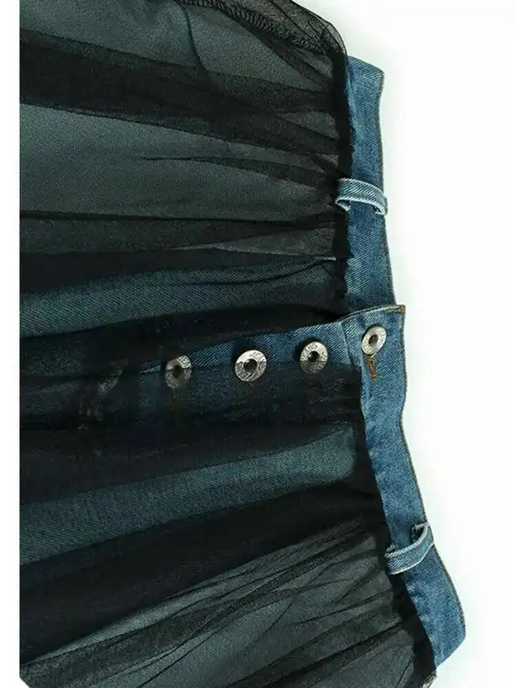 High Elastic Waist Black Mesh Denim Casual A-line Half-body Skirt Women Fashion Tide New Spring Autumn 2025 1DH6911
