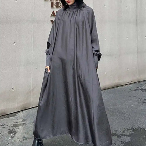 Load image into Gallery viewer, Women Gray Brief Long Big Size Elegant Dress New Turtleneck Long Sleeve Loose Fit Fashion Tide Spring Autumn 2025 1DH0252
