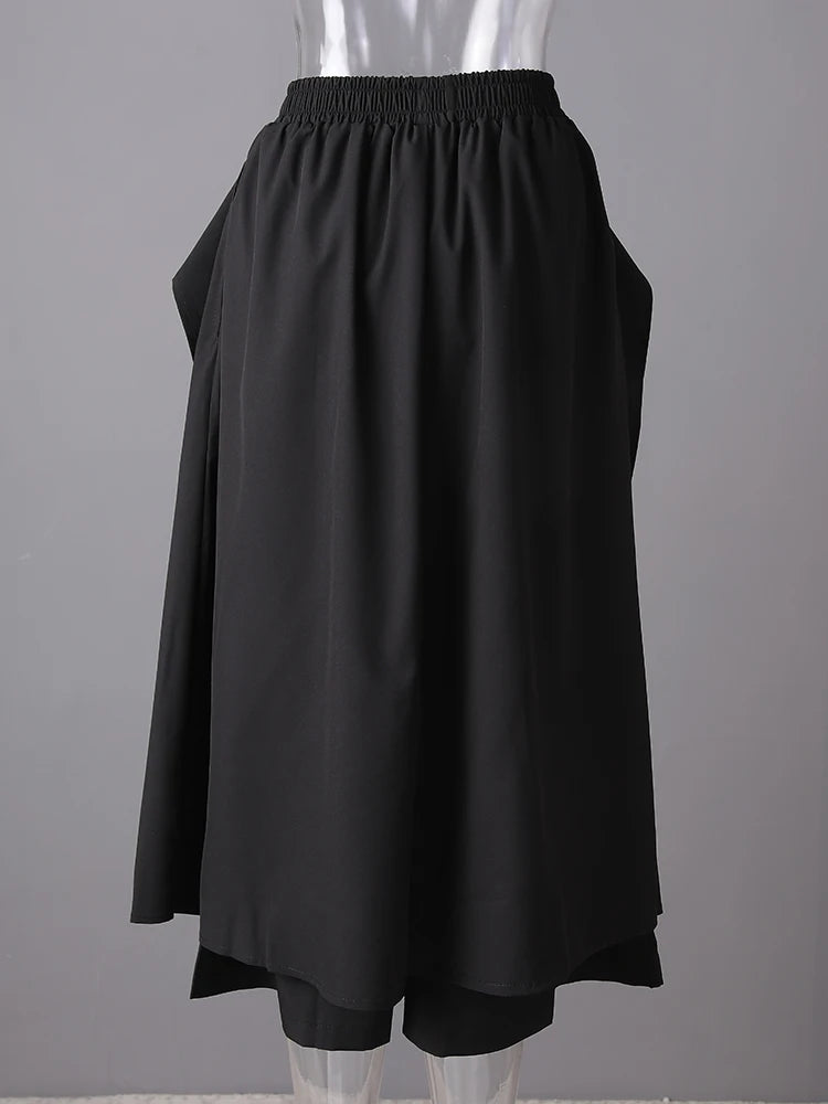 High Elastic Waist Black Irregular Spliced Long Wide Leg Pants New Trousers Women Fashion Tide Spring Autumn 2025 CPG2994