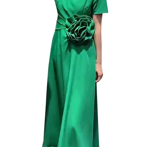 Load image into Gallery viewer, Solid Spliced Appliques Slimming Dreeses For Women O Neck Short Sleeve High Waist Temperament Dress Female Fashion
