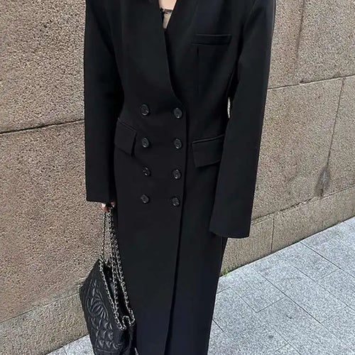 Load image into Gallery viewer, Women Black Brief Double Breasted Long Elegant Blazer New Lapel Long Sleeve Jacket Fashion Tide Spring Autumn 2025 1LD1678
