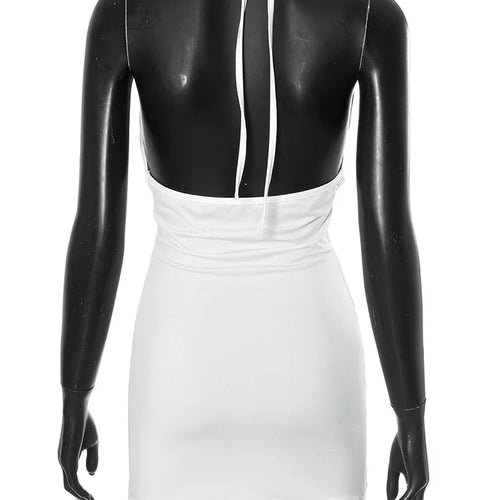 Load image into Gallery viewer, Hollow Out Deep V Neck Sexy Mini Dress Women Summer New Metal Shell Sleeveless Backless Ruffle Club Party Dress 2025
