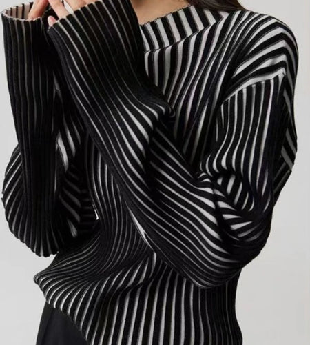 Vintage Casual Half Turtleneck Sweaters Y2k Contrast Color Striped Pullover Fashion Loose Women Knitted Jumpers Harajuku Sueter