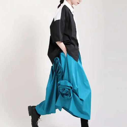 Load image into Gallery viewer, High Elastic Waist Blue Three Dimensional Flower Pleated Half-body Skirt Women Fashion New Spring Autumn 2025 1DF5749
