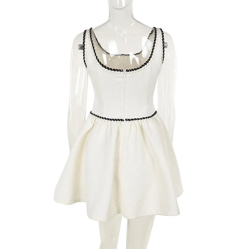 Sleeveless A-line Sexy Mini Dress For Women White Spaghetti Strap Sleeveless Backless Pleated Club Party Dress Clubwear