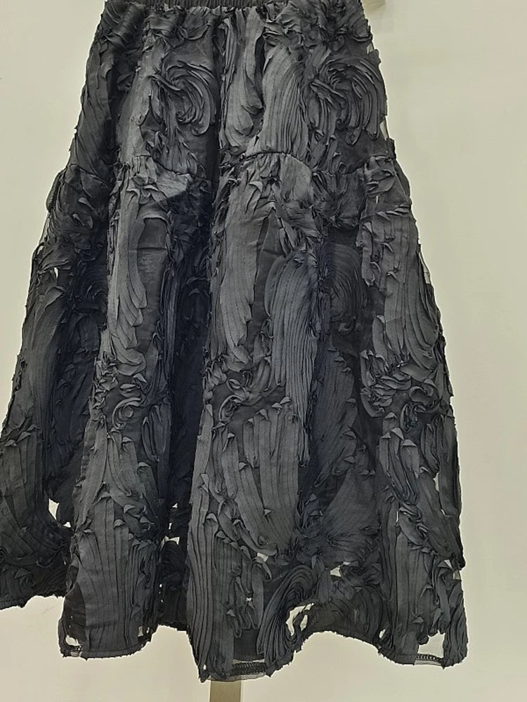 High Elastic Waist Black Pleated Shaped A-line Elegant Half-body Skirt Women Fashion Tide New Spring Autumn 2025 1DH8548