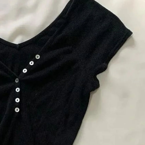 Load image into Gallery viewer, Y2k Aesthetic Fashion Button T-shirt Grunge Solid Short Sleeve Tshirts Kpop Streetwer Chic Designer Clothes Sexy Slim Tee Shirt
