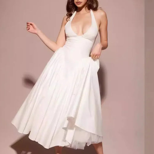 Load image into Gallery viewer, Elegant Sleeveless Bodycon Long Dress Women 2024 Summer New Sexy Hanging Neck Deep V-Neck Vestido Backless Evening Dress
