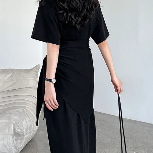 Load image into Gallery viewer, Women White Bandage Irregular Big Size Midi Dress New Round Neck Short Sleeve Fashion Tide Spring Summer 2025 1DJ1263
