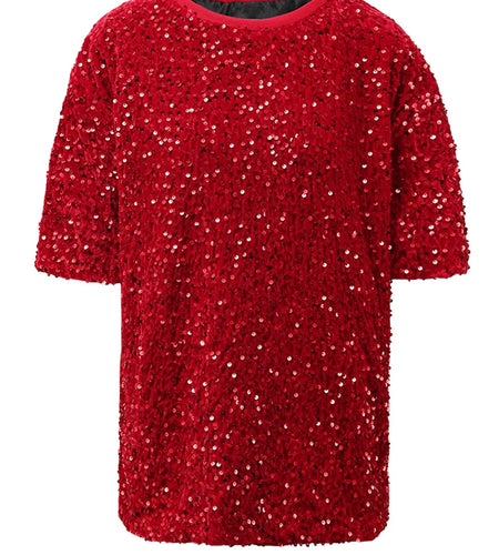 Women Gray Sequins Shining Big Size Casual T-shirt New Round Neck Short Sleeve Fashion Tide Spring Summer 2025 CPG1449