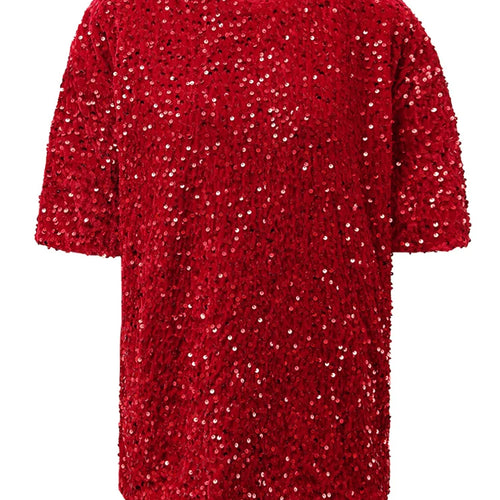 Load image into Gallery viewer, Women Gray Sequins Shining Big Size Casual T-shirt New Round Neck Short Sleeve Fashion Tide Spring Summer 2025 CPG1449
