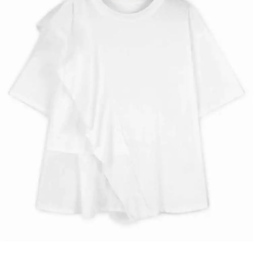 Load image into Gallery viewer, Women Blue Mesh Ruffles Big Size Elegant T-shirt New Round Neck Short Sleeve Fashion Tide Spring Summer 2025 1DJ0586
