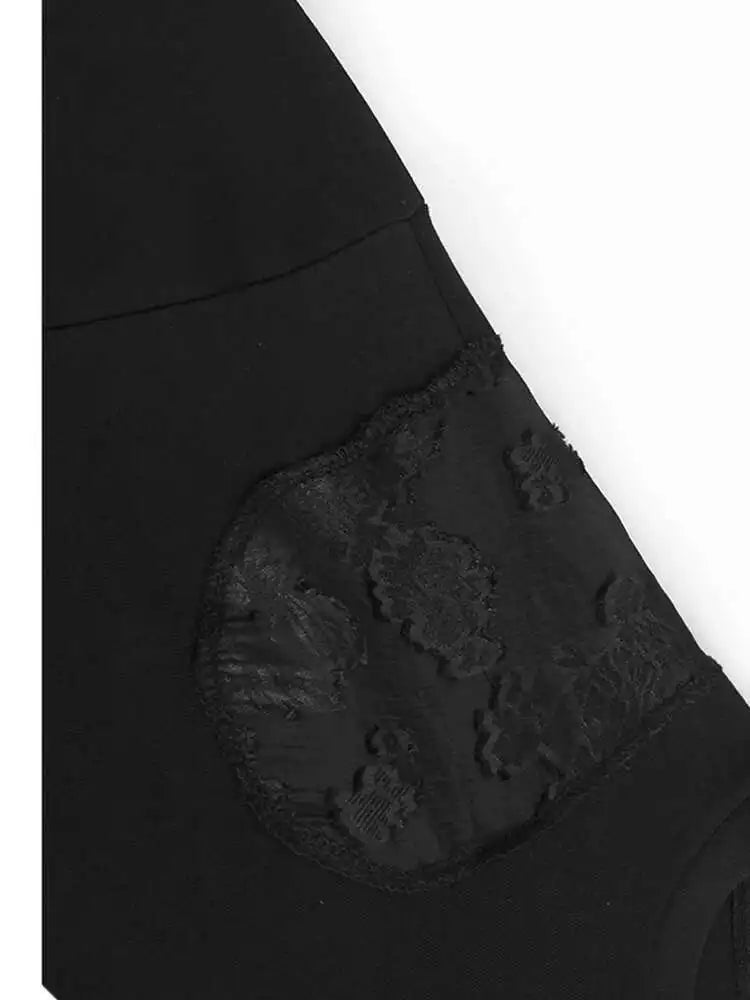 Black Lace Hollow Out Casual Sweatshirt New Round Neck Long Sleeve Women Big Size Fashion Tide Spring Autumn 2025 1DH7096