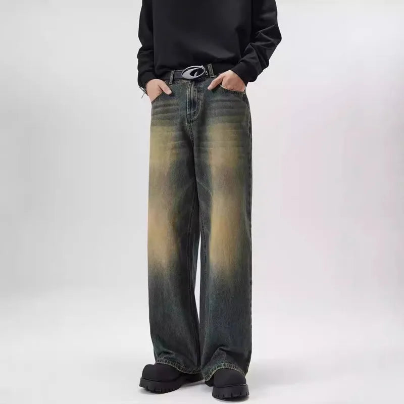 Summer Mens Jeans Vintage Distressed Straight Wide Leg Baggy Denim Pants Streetwear New Fashion Men Trousers Spring 9W1547