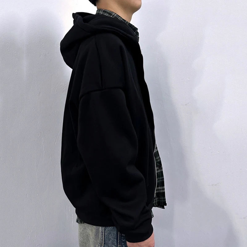 Men's Sweatshirts New Korean Style Fake Two-piece Patchwork Hoodie Jacket Niche Design Male Zipper Trendy Top 9W1827