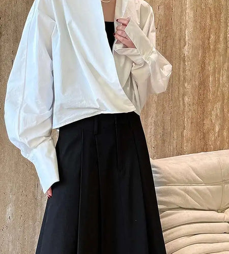 Women White Shaped Brief Big Size Elegant Blouse New V-neck Long Sleeve Shirt Fashion Tide Spring Autumn 2025 1DH4759