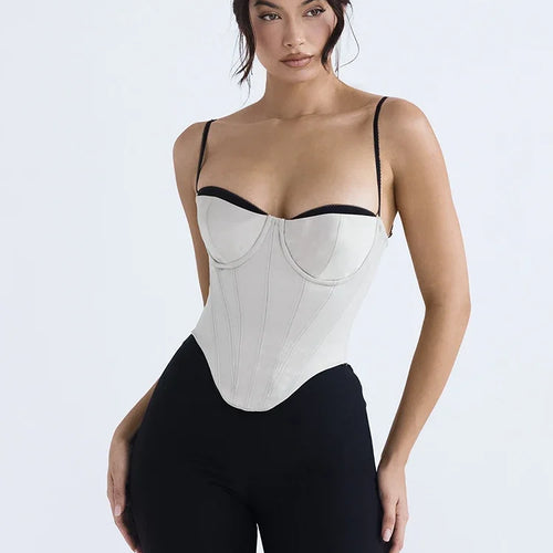 Load image into Gallery viewer, Thick Satin Bustier Corset Crop Top with Chest Pads Spaghetti Strap White Bodycon Top Summer Women Tops with Fishbone
