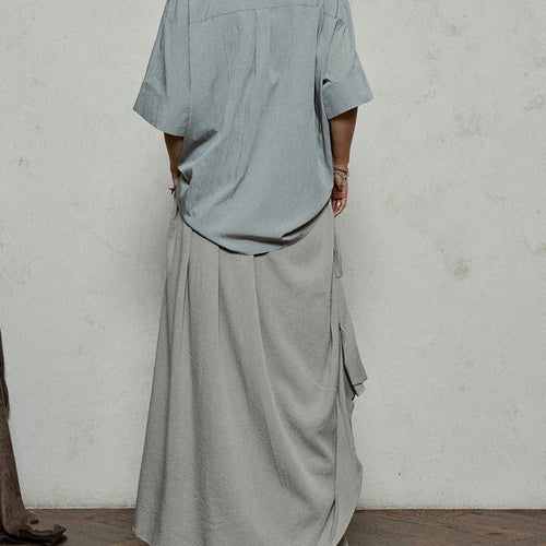 Load image into Gallery viewer, Women Beige Brief Pleated Elegant Big Size Blouse New Pile Collar Short Sleeve Shirt Fashion Spring Summer 2025 1DJ1182
