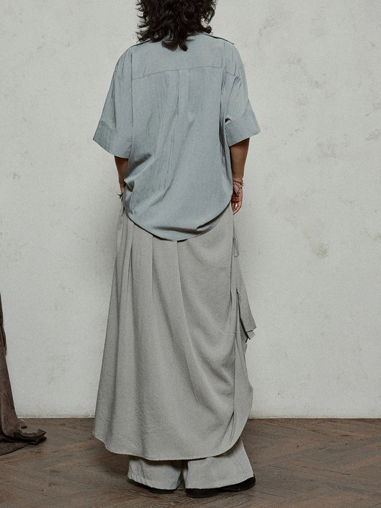 Women Beige Brief Pleated Elegant Big Size Blouse New Pile Collar Short Sleeve Shirt Fashion Spring Summer 2025 1DJ1182