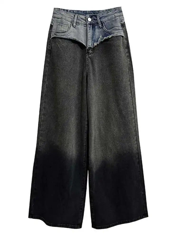 High Waist Blue Gradual Color Denim Burr Long Wide Leg Jeans New Women Trousers Fashion Tide Spring Autumn 2025 1DH5146