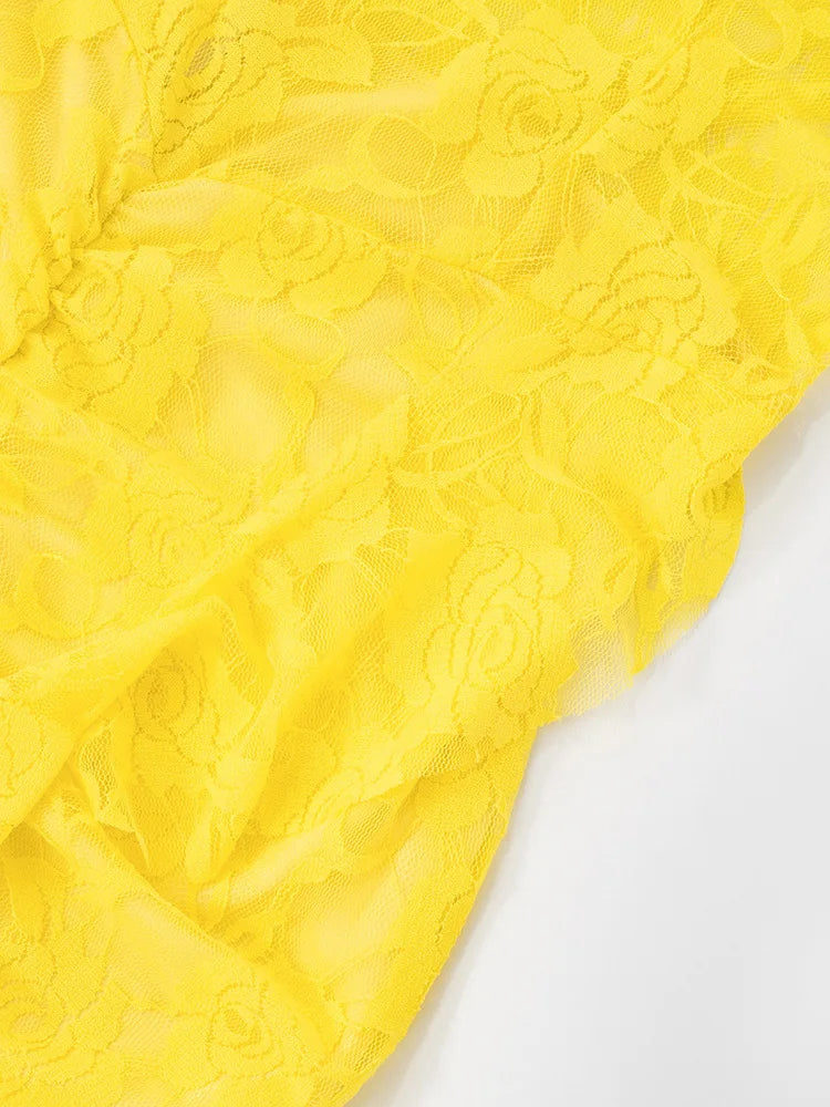 Lace Ruffle Sexy Mini Dress Women Summer New Off-shoulder Backless Sleeveless Draped Ruched  Beach Club Long Dress