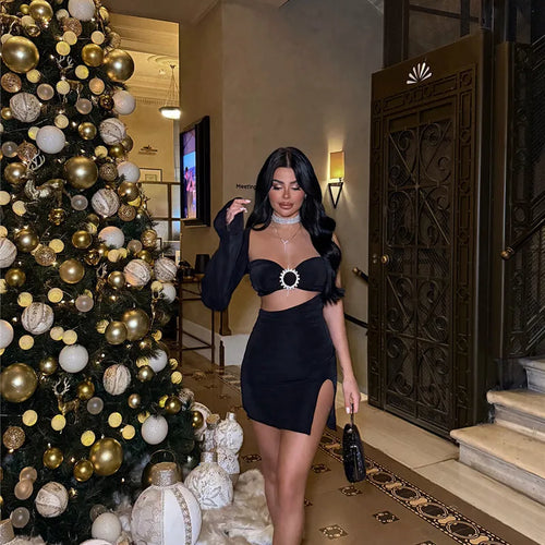 Load image into Gallery viewer, Hollow Out Backless Sexy Mini Dress For Women Robe Elegant Fashion One Sleeve Side Slit A-line Club Dress Vestido
