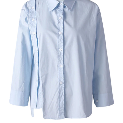 Load image into Gallery viewer, Women Blue Button Irregular Slit Big Size Blouse New Lapel Long Sleeve Shirt Fashion Tide Spring Autumn 2025  CPG3190
