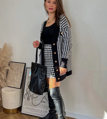 Casual Long Knitted Pink Cardigan Female Autumn Winter Drop Shoulder Sweater Coat Basic Button Women's Houndstooth Tops C-162