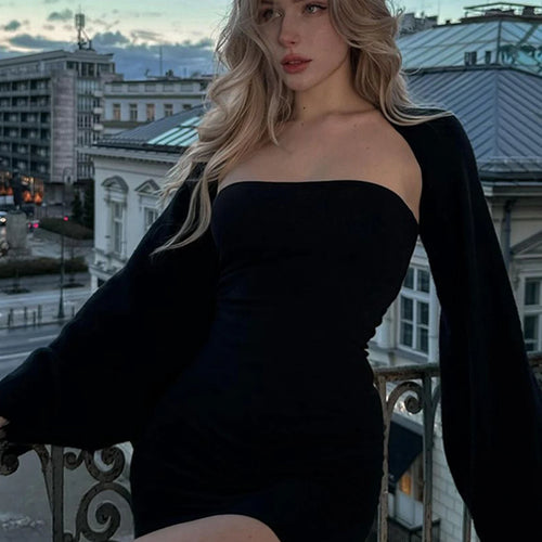 Load image into Gallery viewer, Black Square Collar Long Sleeve Backless Sexy Bodycon Mini Prom Dress Fall Winter Women Outfits Evening Party Festival
