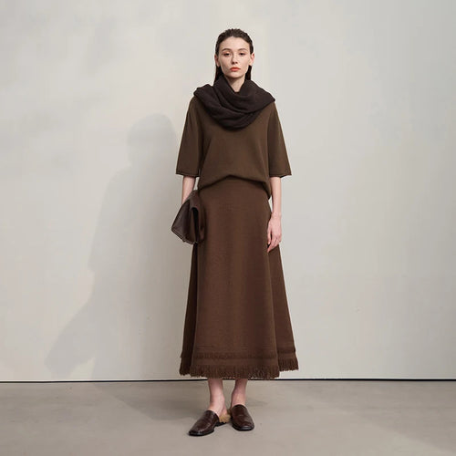 Load image into Gallery viewer, Women's Skirt 2025 Winter Minimalist Solid Color Tassel A-Line Long Skirts For Women Loose Knitted Clothing Female 12544018
