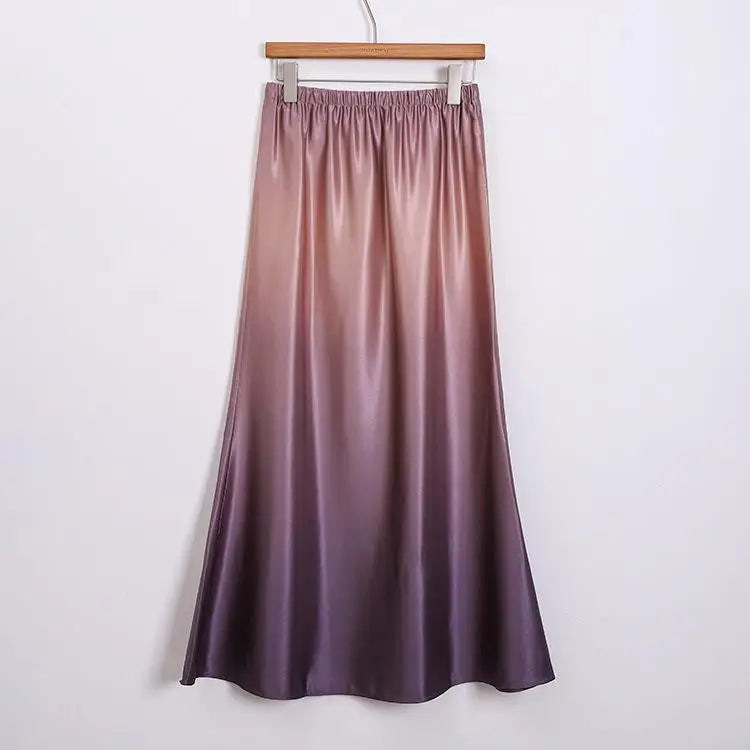 Spring Summer Gradient High Waisted Pleated Skirt Women Clothes French Vintage Elegant Vacation Party Long Skirt Streetwear Chic