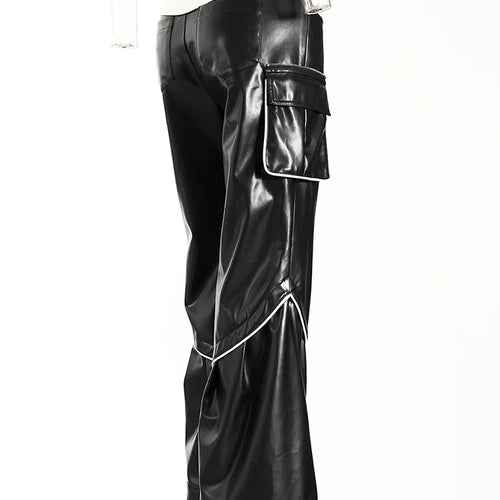 Load image into Gallery viewer, High Waist Black White Pu Leather Color-block Casual Pants New Trousers Women Fashion Tide Spring Autumn 2025 7AB4744
