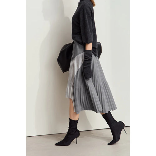 Load image into Gallery viewer, Women's Minimalise Patchwork Skirts 2024 Winter Versatile A Line Pleated Irregular Female Commuter Knitted Skirt 12424047
