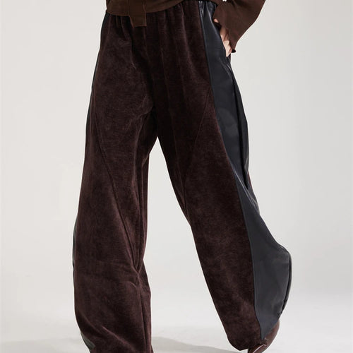 Load image into Gallery viewer, High Elastic Waist Coffee Pu Leather Spliced Wide Leg Pants New Trousers Women Fashion Tide Spring Autumn 2025 1DH8028
